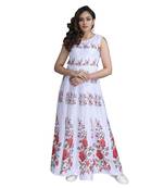 White  printed satin ethnic-kurtis