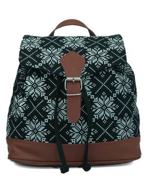 Artsy Black and White Printed Canvas & PU Backpack 1