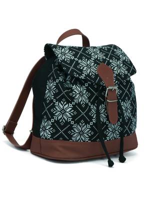 Artsy Black and White Printed Canvas & PU Backpack 2