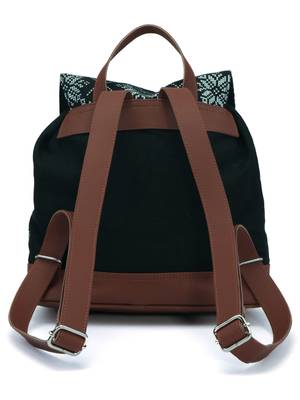 Artsy Black and White Printed Canvas & PU Backpack 3