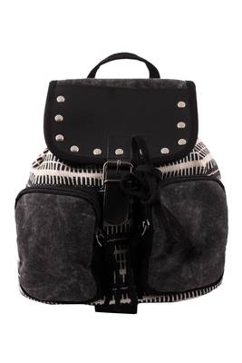 Monochrome Black and White Printed Canvas & PU Backpack 1