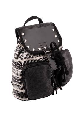Monochrome Black and White Printed Canvas & PU Backpack 2