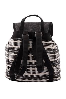 Monochrome Black and White Printed Canvas & PU Backpack 3