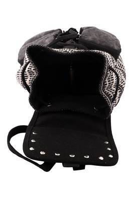 Monochrome Black and White Printed Canvas & PU Backpack 5