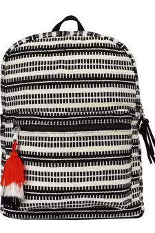 Flock Black and White Striped Jacquard Canvas Backpack