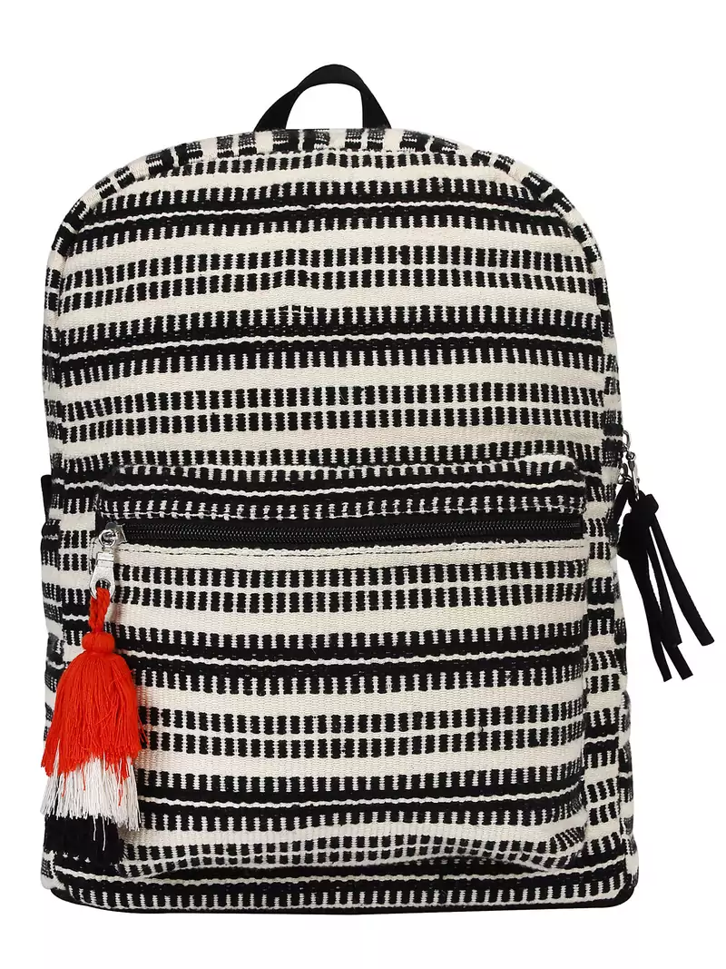 Flock Black and White Striped Jacquard Canvas Backpack