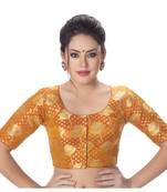 Brocade Mustard Umbrella Design Half Sleeves Princess Cut Padded blouse