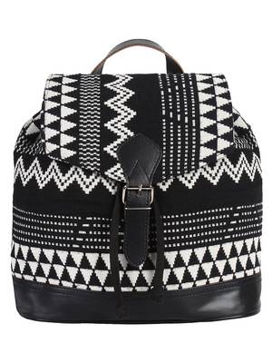 Flock Black and White Jacquard Canvas Backpack 1