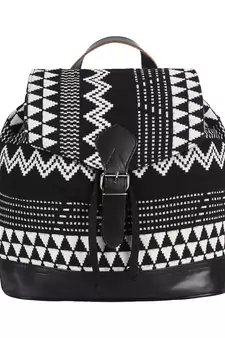 Flock Black and White Jacquard Canvas Backpack