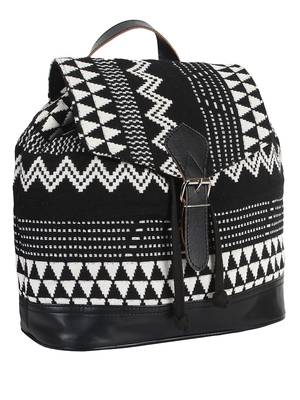 Flock Black and White Jacquard Canvas Backpack 2