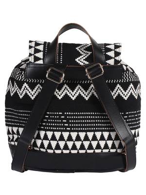 Flock Black and White Jacquard Canvas Backpack 3
