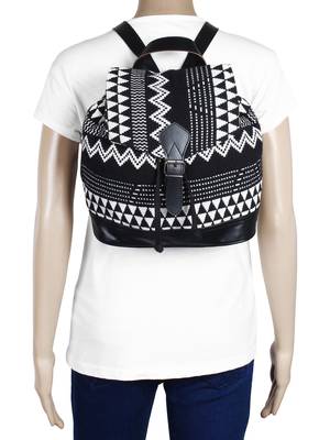 Flock Black and White Jacquard Canvas Backpack 6
