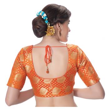 Brocade Orange Umbrella Design Half Sleeves Princess Cut Padded blouse 3