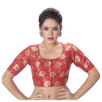 Brocade Red Umbrella Design Half Sleeves Princess Cut Padded blouse 1