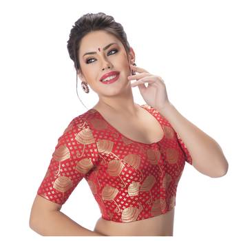 Brocade Red Umbrella Design Half Sleeves Princess Cut Padded blouse 2