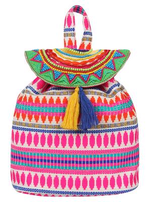 Trickle Pink and Multicoloured Jacquard Canvas Backpack 1