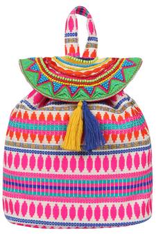 Trickle Pink and Multicoloured Jacquard Canvas Backpack