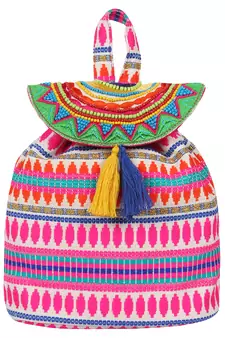 Trickle Pink and Multicoloured Jacquard Canvas Backpack