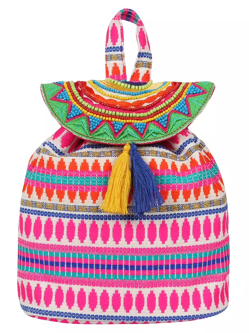 Trickle Pink and Multicoloured Jacquard Canvas Backpack