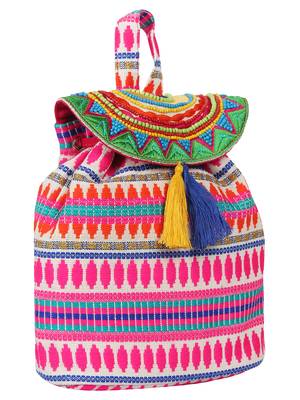 Trickle Pink and Multicoloured Jacquard Canvas Backpack 2