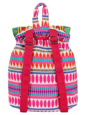 Trickle Pink and Multicoloured Jacquard Canvas Backpack 3