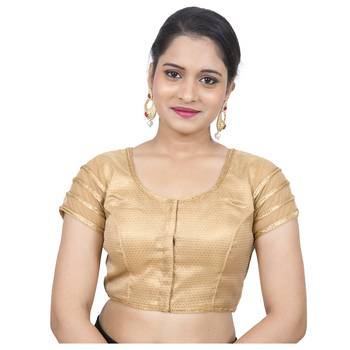 Gold Brocade Back Net Stone Lace Princess Cut Padded Short Sleeves Net blouse 1