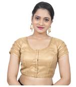 Gold Brocade Back Net Stone Lace Princess Cut Padded Short Sleeves Net blouse