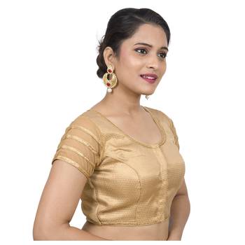 Gold Brocade Back Net Stone Lace Princess Cut Padded Short Sleeves Net blouse 2