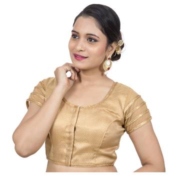 Gold Brocade Back Net Stone Lace Princess Cut Padded Short Sleeves Net blouse 3