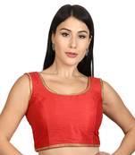 Red Plain Raw Silk Stone Work Lace Princess Cut Padded Sleeveless blouse