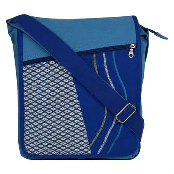 Whimsical Blue Canvas Messenger Bag 1