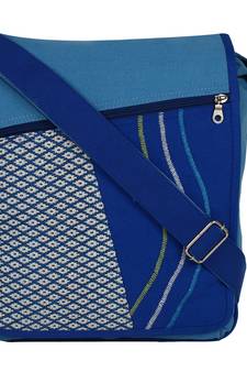 Whimsical Blue Canvas Messenger Bag