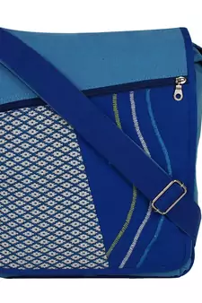 Whimsical Blue Canvas Messenger Bag