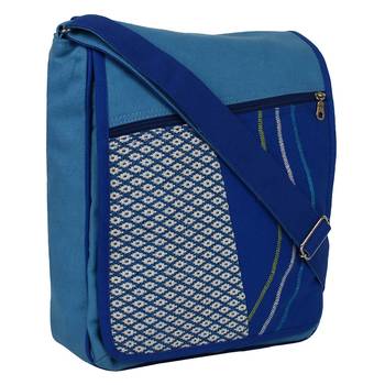 Whimsical Blue Canvas Messenger Bag 2
