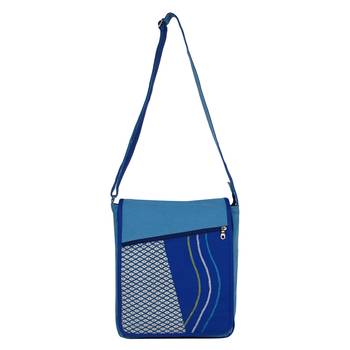Whimsical Blue Canvas Messenger Bag 4