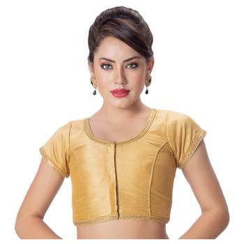 Gold Dupion Silk Princess Cut Padded Short Sleeves blouse 1