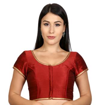 Maroon Dupion Silk Princess Cut Padded Short Sleeves blouse 1