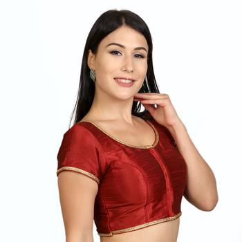 Maroon Dupion Silk Princess Cut Padded Short Sleeves blouse 2