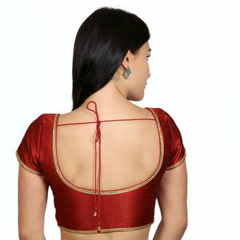 Maroon Dupion Silk Princess Cut Padded Short Sleeves blouse 3