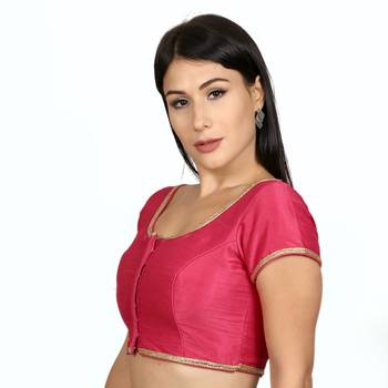 Pink Dupion Silk Princess Cut Padded Short Sleeves blouse 2