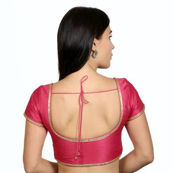 Pink Dupion Silk Princess Cut Padded Short Sleeves blouse 3