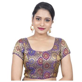 Purple Brocade Princess Cut Padded Short Sleeves blouse 1