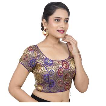 Purple Brocade Princess Cut Padded Short Sleeves blouse 2
