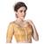 Desginer Brocade Leaf Desgin Round Neck Dark Gold Short Sleeves Princess Cut Padded Readymade Saree Blouse