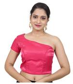 Pink Raw Silk Princess Cut One Shoulder Side Zipper Padded blouse