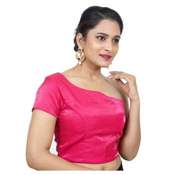 Pink Raw Silk Princess Cut One Shoulder Side Zipper Padded blouse 2