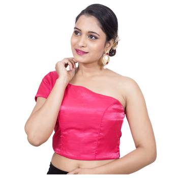 Pink Raw Silk Princess Cut One Shoulder Side Zipper Padded blouse 3
