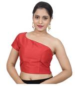 Red Raw Silk Princess Cut One Shoulder Side Zipper Padded blouse