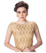 Brocade Desginer Cream Short Sleeves Princess Cut Padded Back Open Full Zipper blouse