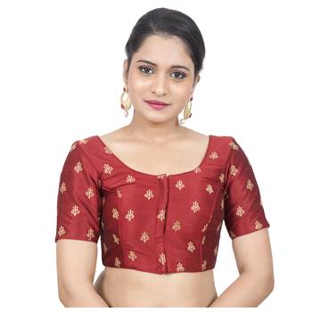 Red Dupion Silk Embroidered Elbow Sleeves Princess Cut Padded blouse 1